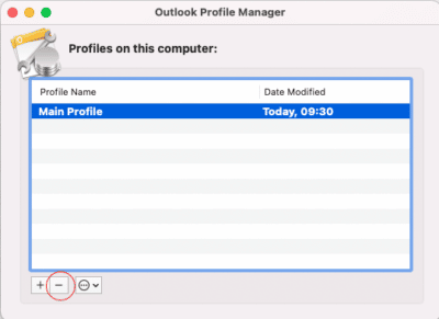 Select Minus in Outlook Profile Manager Select Minus in Outlook Profile Manager