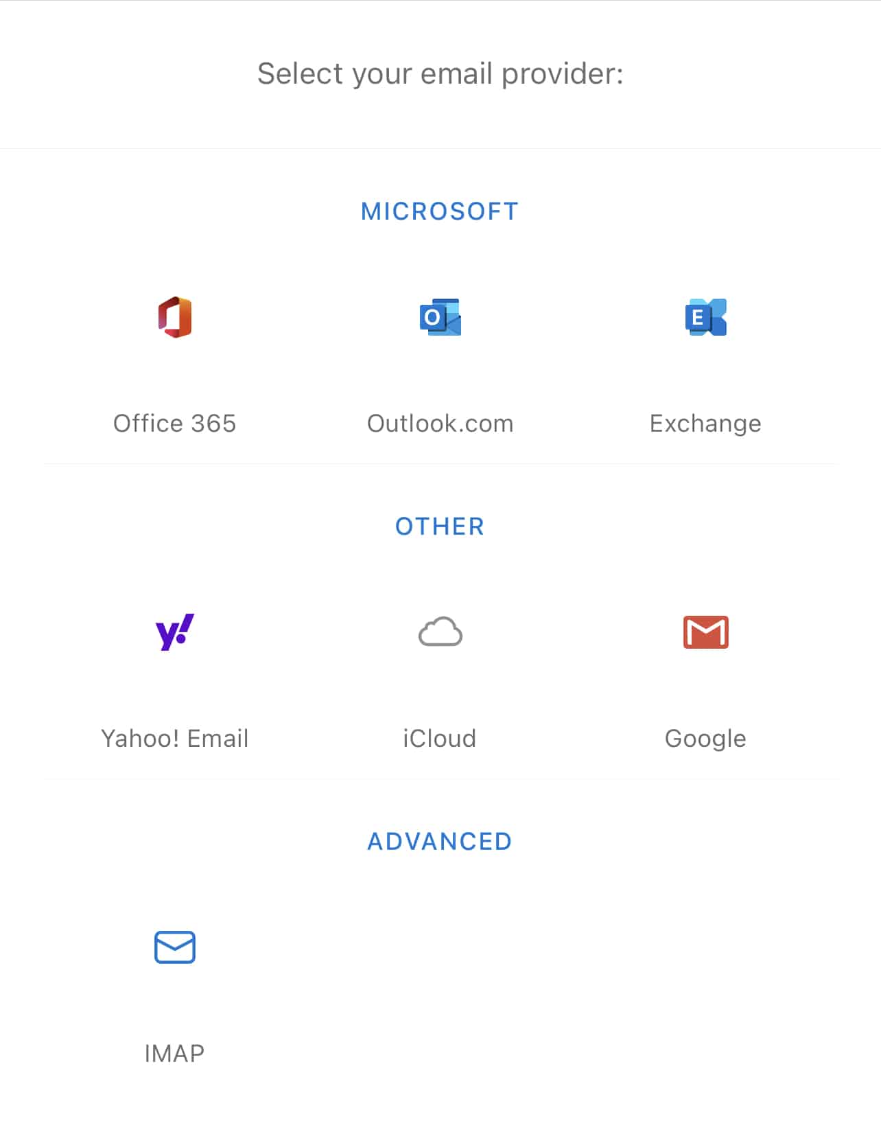 Email Provider Choice Mobile